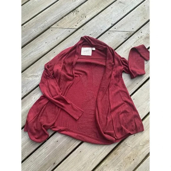 Angel of the North Cardigan XS Linen Blend Open Front Knit Red Anthropologie - Picture 1 of 3